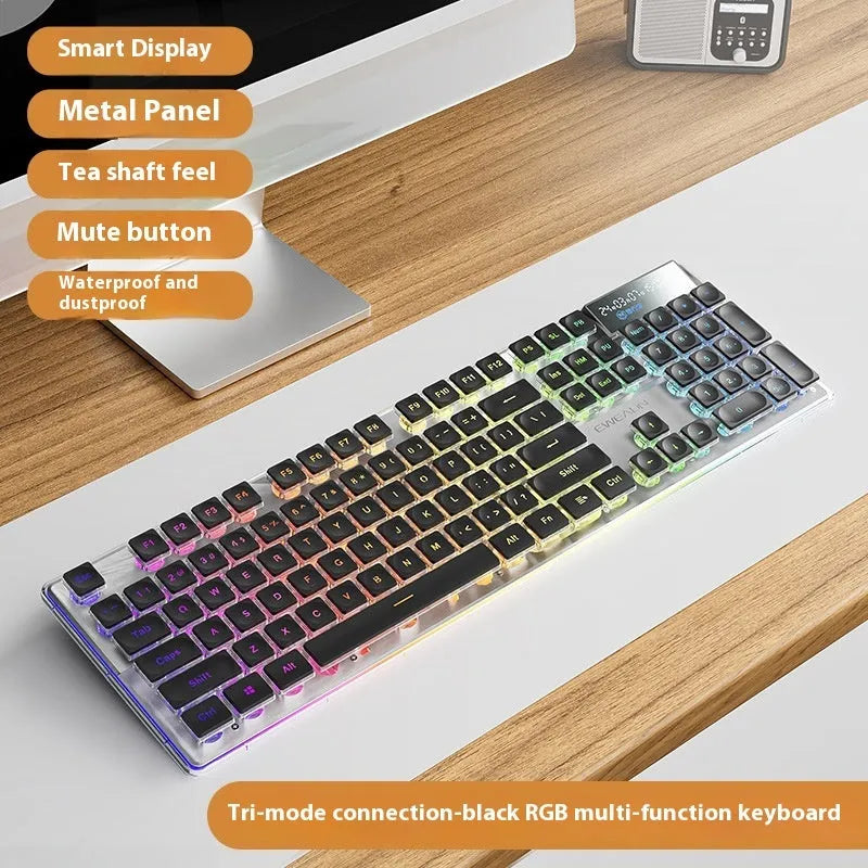 Prewalker V3 mute mechanical feeling keyboard and mouse set in retro green colour on a desk.