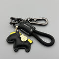 Handmade cowhide leather car key pendant with zinc alloy pony buckle and coloured flanelle rope