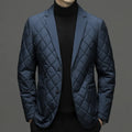 Men's thick winter down jacket with cardigan lapel in solid colour with side seam pockets