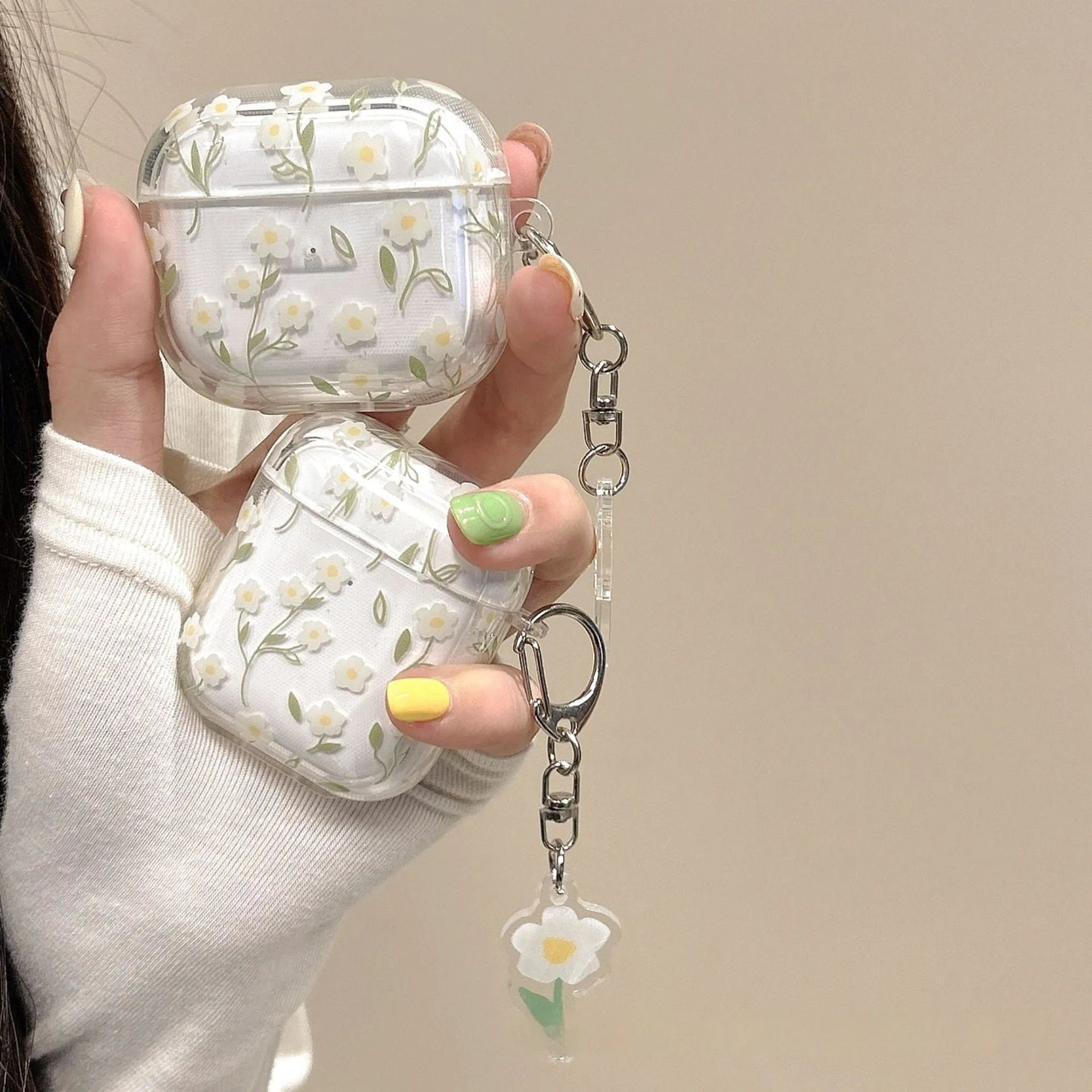 White floral design high-transparency TPU protective cover for Apple AirPods charging case