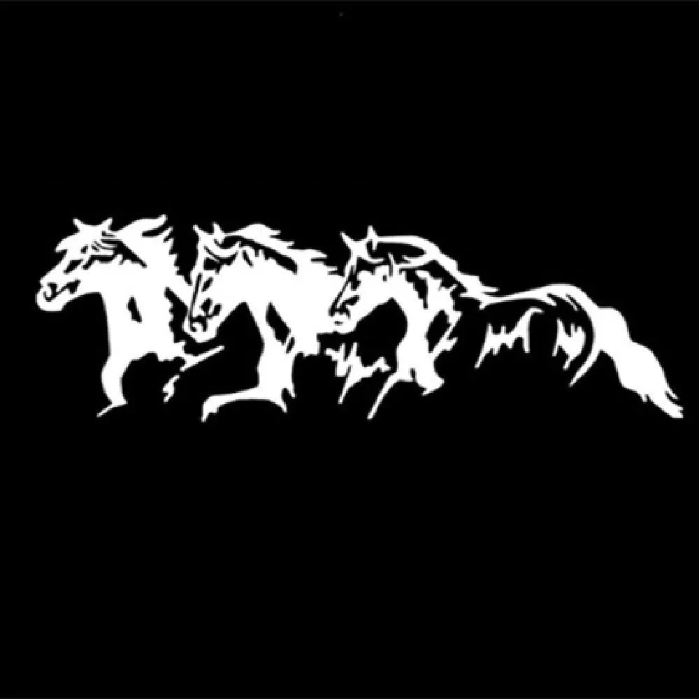 25cm by 8cm three horse auto decal vinyl sticker in black, white, red, and blue colour options