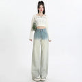 Women's gradient blue straight-leg denim trousers with wide-leg style