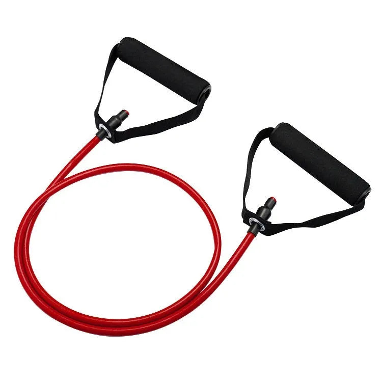 TPE chest expander exercise equipment with adjustable tension rope in yellow, green, red, blue, and black resistance options