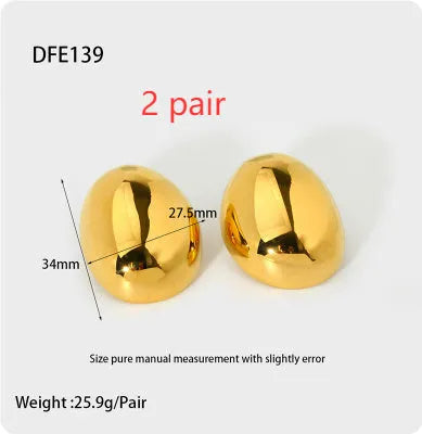 Geometric stainless steel ear studs with 18K gold colour electroplating and glazed surface finish