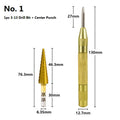High-speed steel cone drill bit punch set with step bits and centre punch for metal drilling