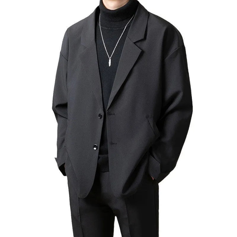 Men's loose fit casual suit jacket in chemical fibre blend available in multiple colours