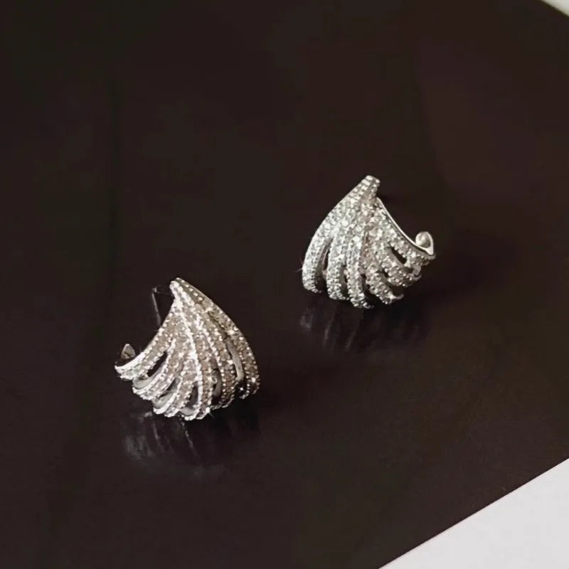 Platinum plated geometric line design zircon earrings for women in European American style