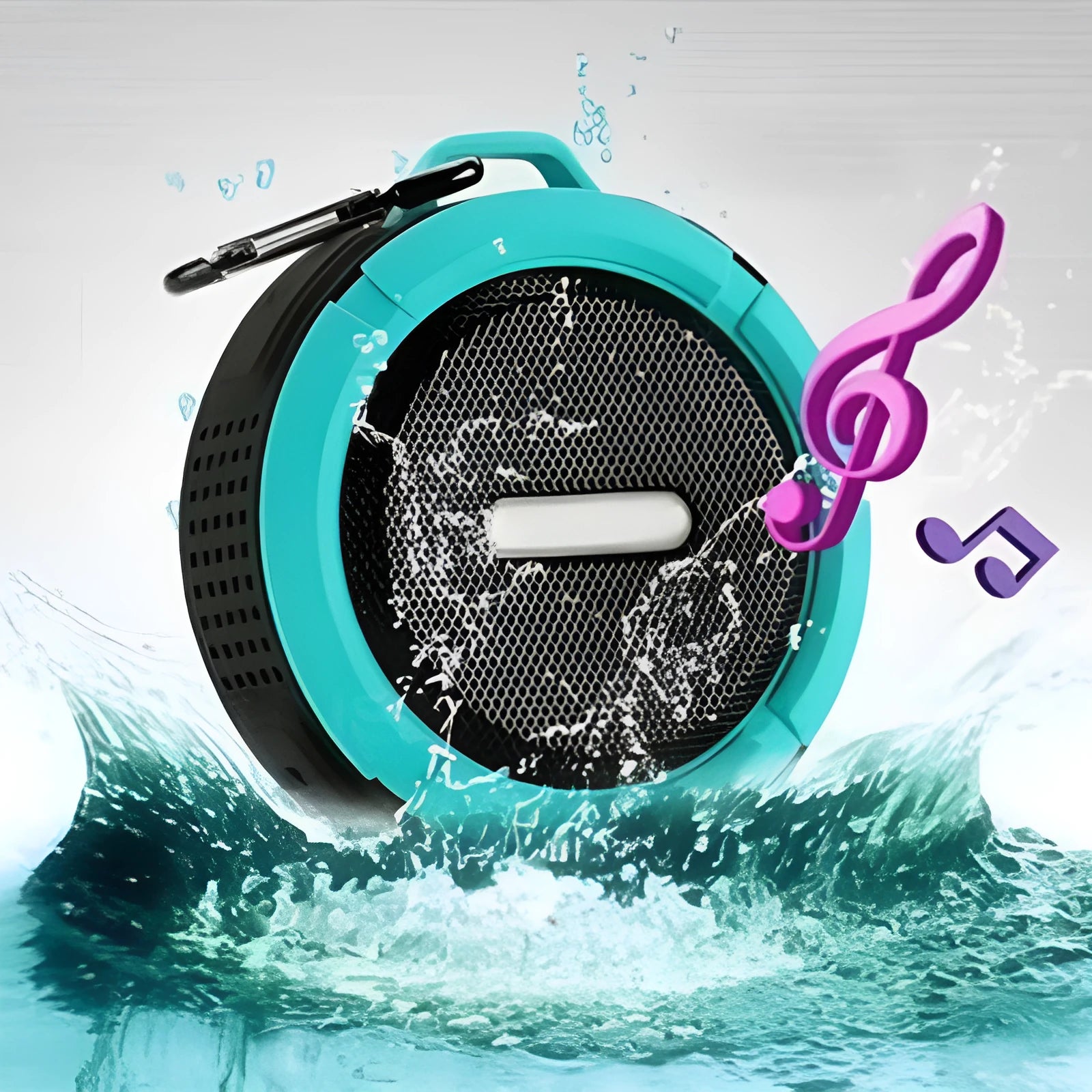 Portable waterproof Bluetooth speaker in five colours with bag clip and TF card slot