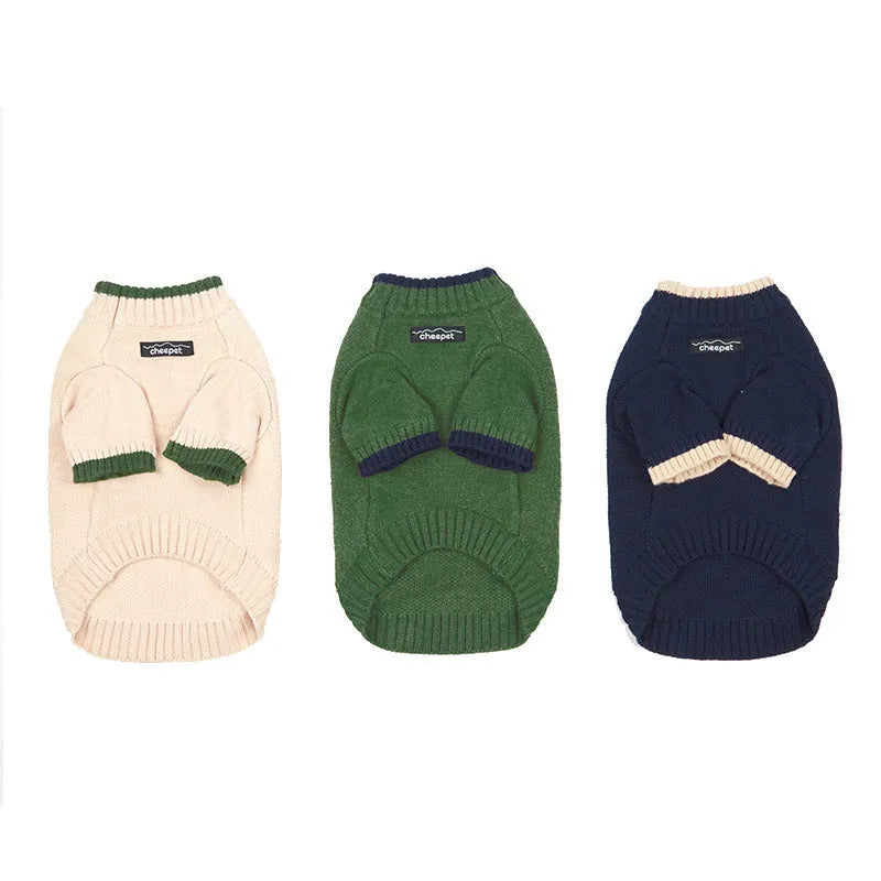 Two-leg pet sweater wool fabric British style with contrast colour trim for dogs
