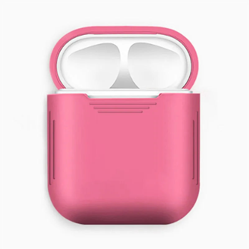 Silicone protective case with anti-loss rope for Apple AirPods, shown in multiple colour options.