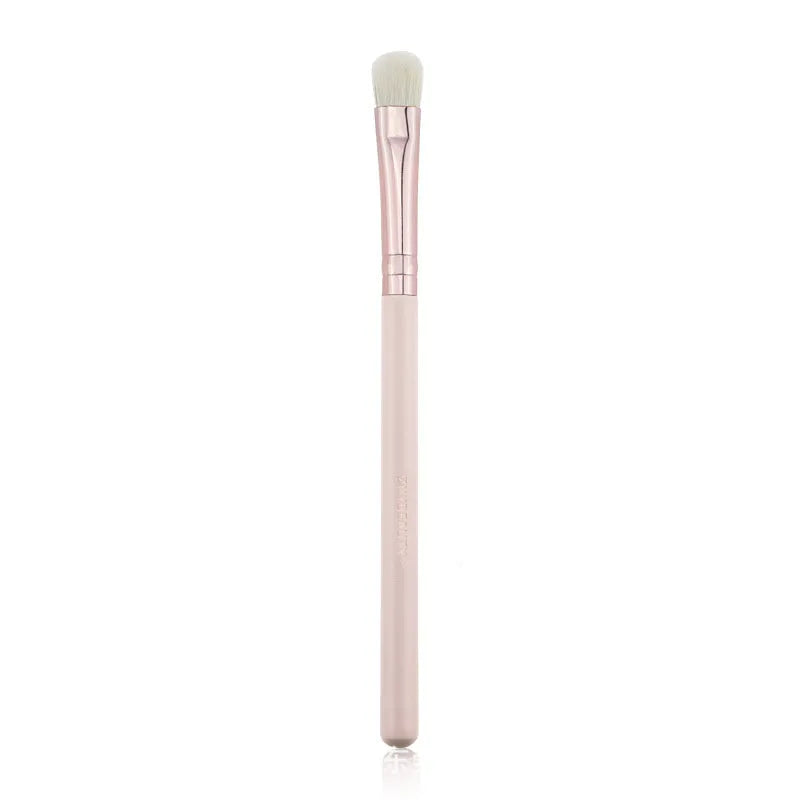 26 pink makeup brushes with wooden handles in portable case