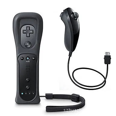 Wii left and right wireless gamepad controllers in multiple colours with rubber sleeve on right-hand unit