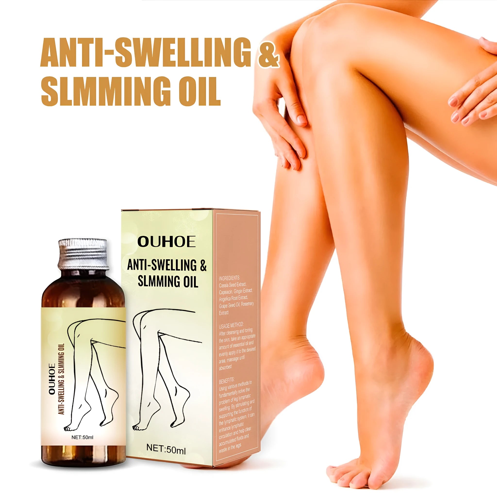 50ml bottle of moisturising body oil with cassia seed and ginger extracts
