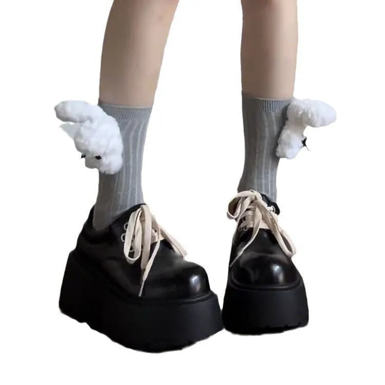 Black women's retro chunky lace-up shoes with round toe and thick 6-8cm heel.