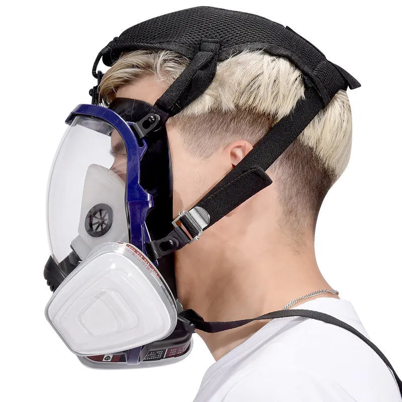 Spherical full-face gas mask with silicone trapezoidal canister and KN95 filtration for dust and gas protection