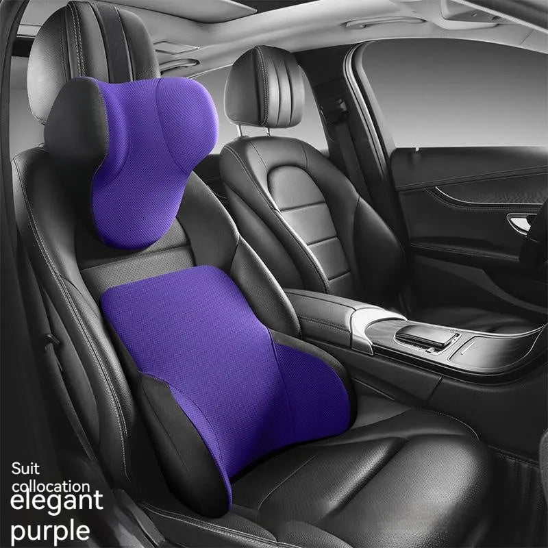 Memory foam car lumbar support and headrest pillow set in knitted fabric with six colour options