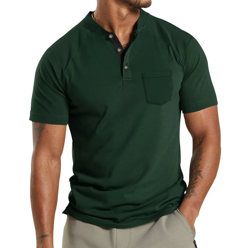 Men's short sleeve button-down polyester shirt with chest pocket in multiple colour options