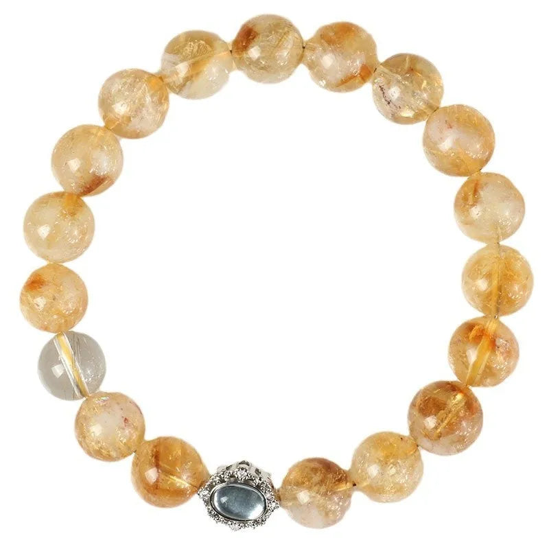 Citrine crystal bracelet with 10mm geometric beads and grinding treatment finish