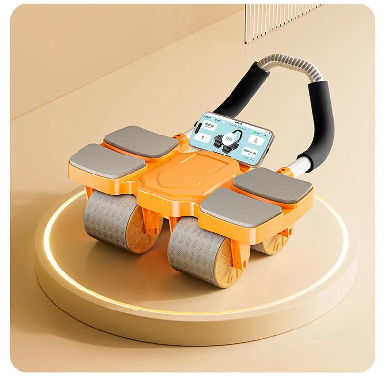 Four-wheel abdominal exercise wheel with automatic rebound mechanism in black colour