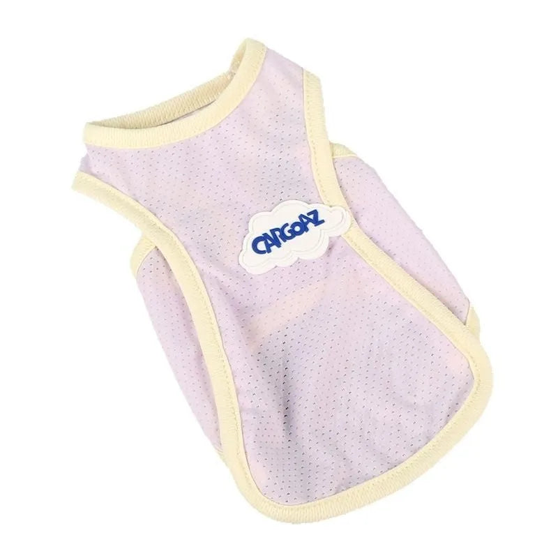 Cat wearing thin polyester summer vest in grass green colour