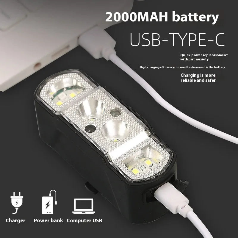 Black rechargeable bicycle headlight with 350 lumen LED output and ABS plastic housing
