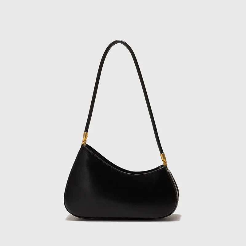 Women's oval shaped underarm bag in PU leather with single shoulder strap and internal zipper compartment