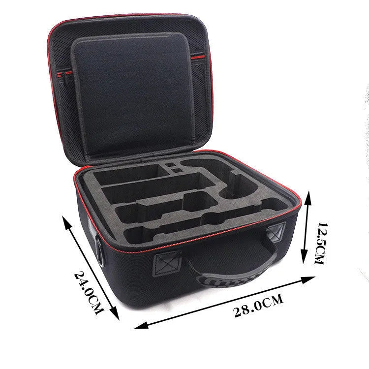Black EVA hard-shell storage bag for game console accessories with organisational compartments