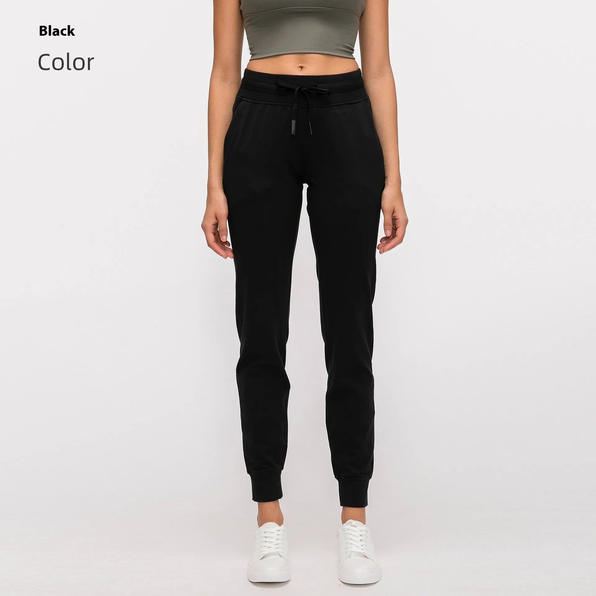 Women's high waist yoga pants in distilled coffee colour with drawstring waistband for fitness activities