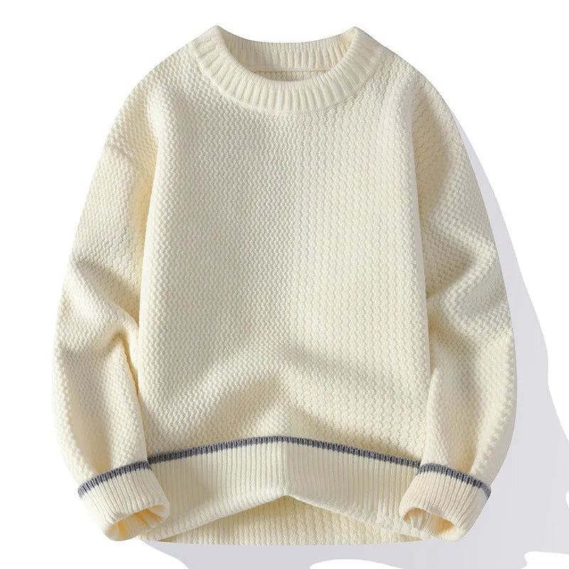 Men's loose fit chemical fibre blend sweater in grey colour showing round neck and long sleeve design