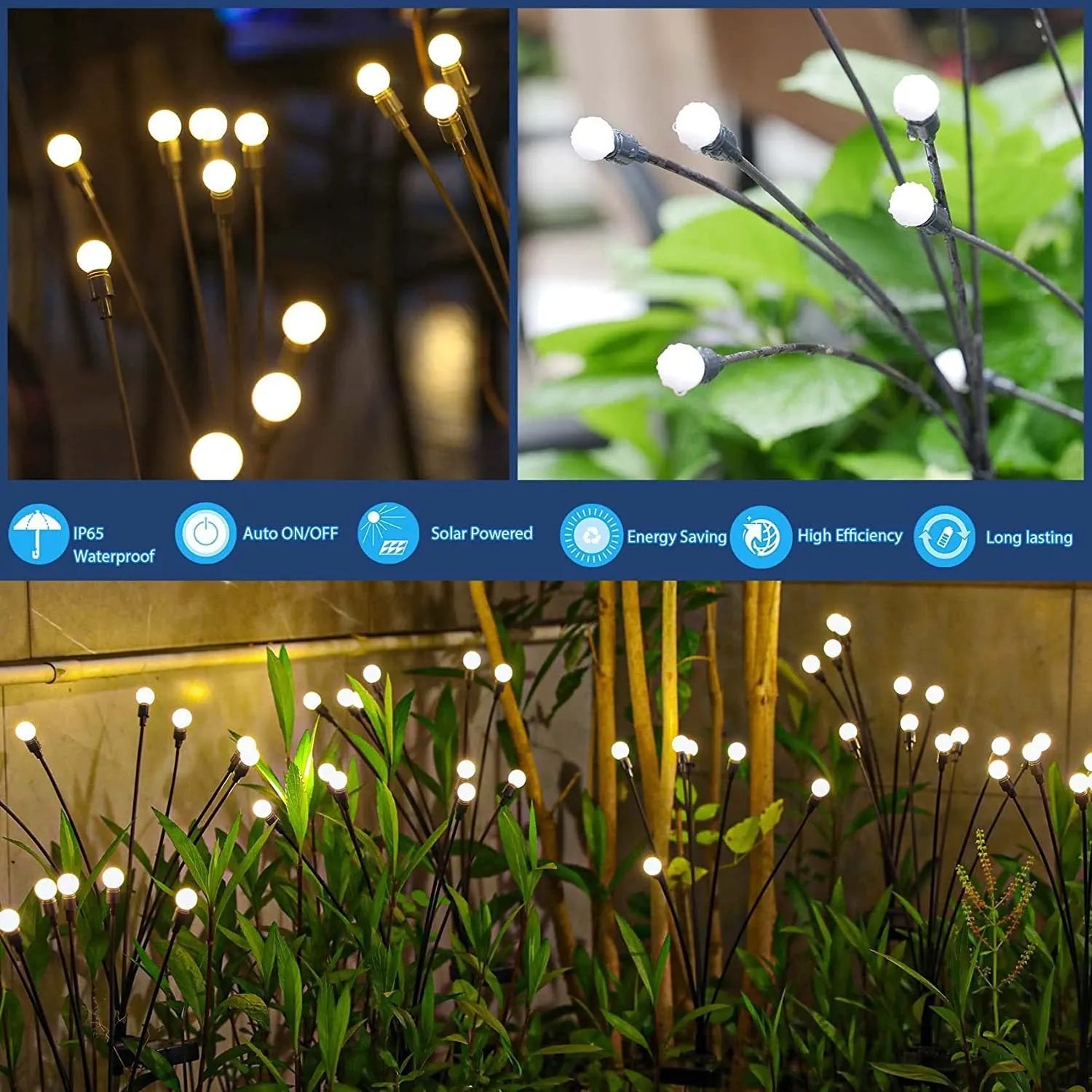 Solar-powered LED garden light with ground spike showing automatic light control for dusk-to-dawn operation