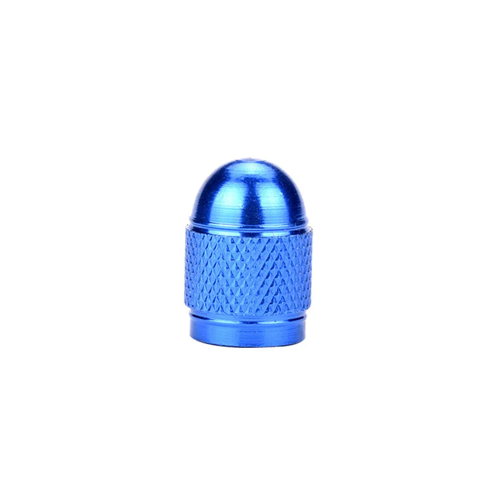 Aluminium mountain bike tyre valve cap in choice of five colours: black, blue, gold, silver, red.