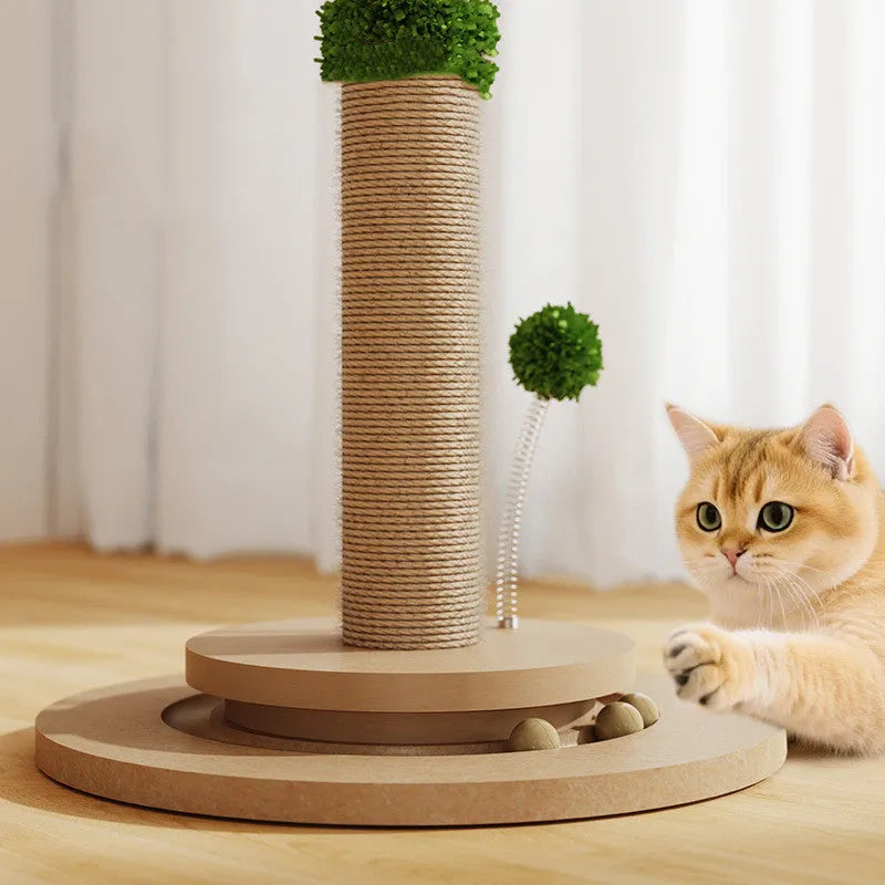 Vertical cat climbing frame with hemp rope scratching surface and canna colour chamfered columns