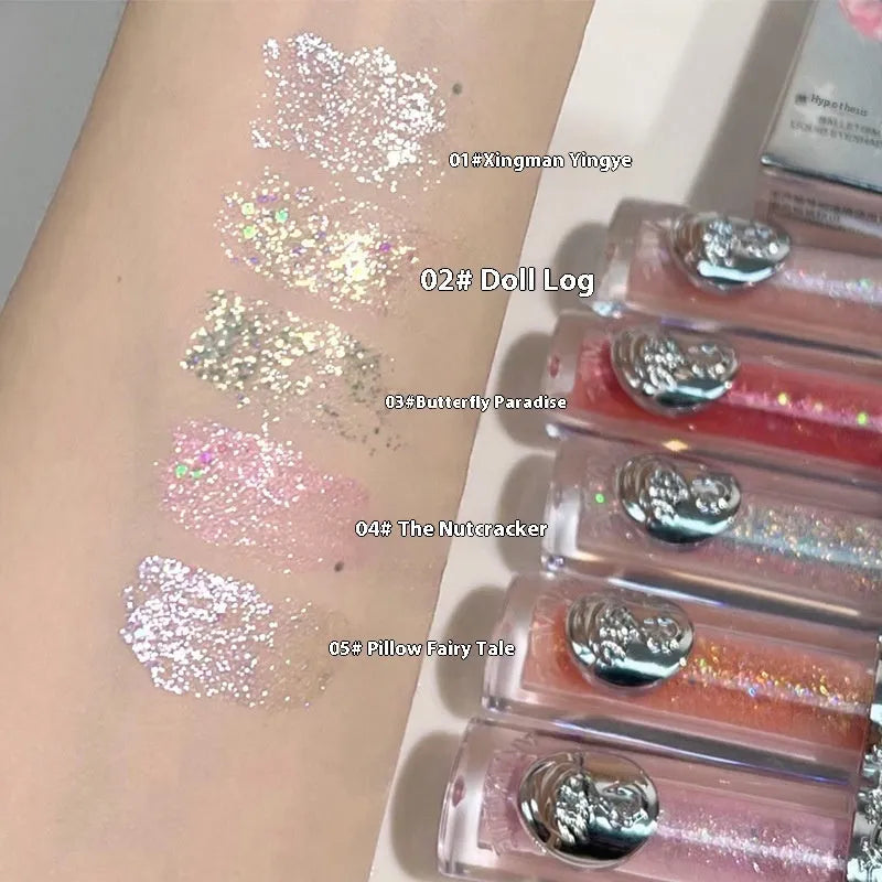 Ballet liquid eye shadow tube showing five colour options for shimmer makeup looks