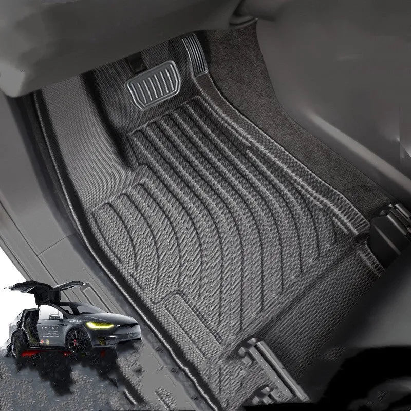 Waterproof TPE rubber car mats for Tesla Model X with tailbox cushion and foot pads