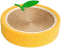 Yellow round sisal cat scratching board with slightly concave centre serving as cat bed