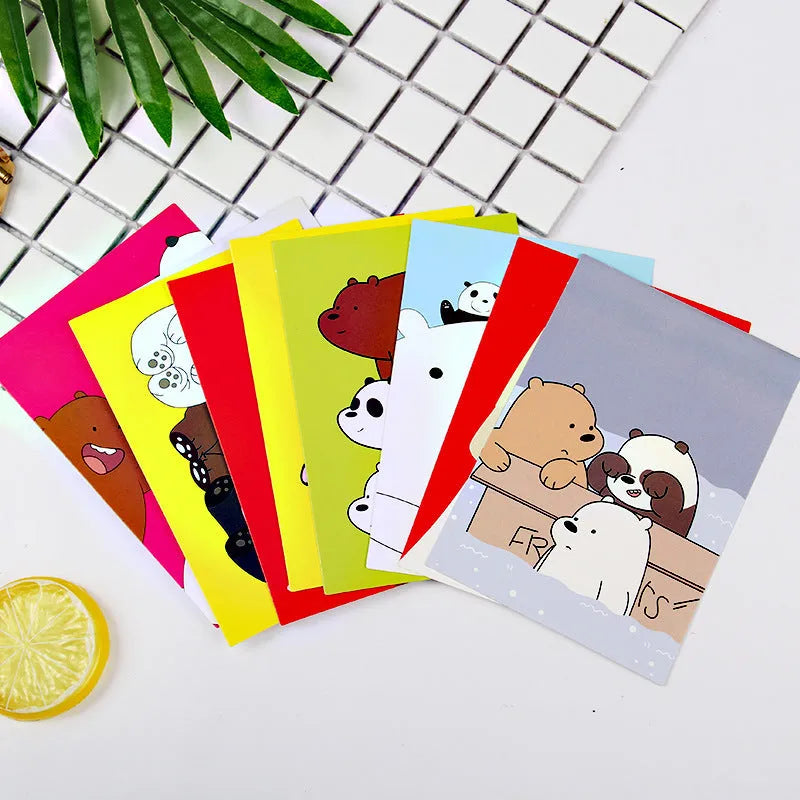 Set of nine retro cartoon style postcards with Paris tower and historic landmark illustrations