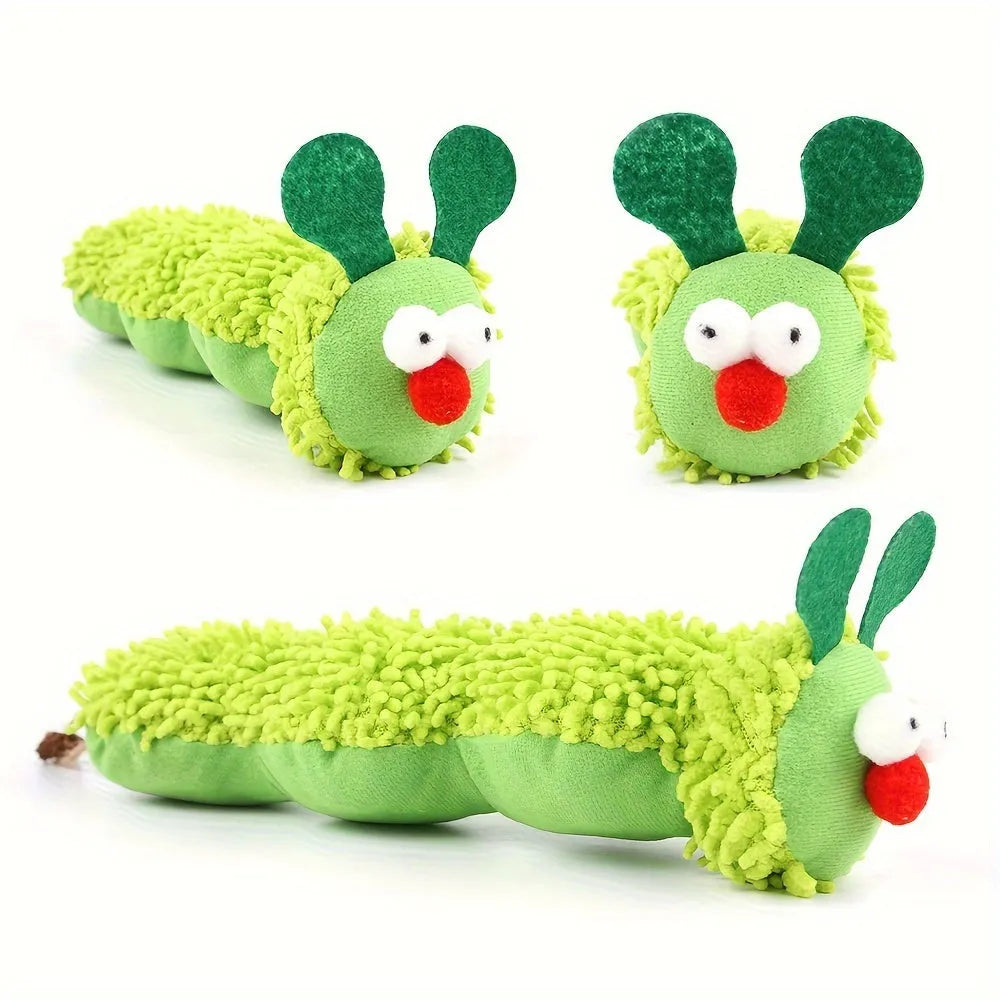 Green plush interactive cat toy pillow measuring 24cm with electronic sports design