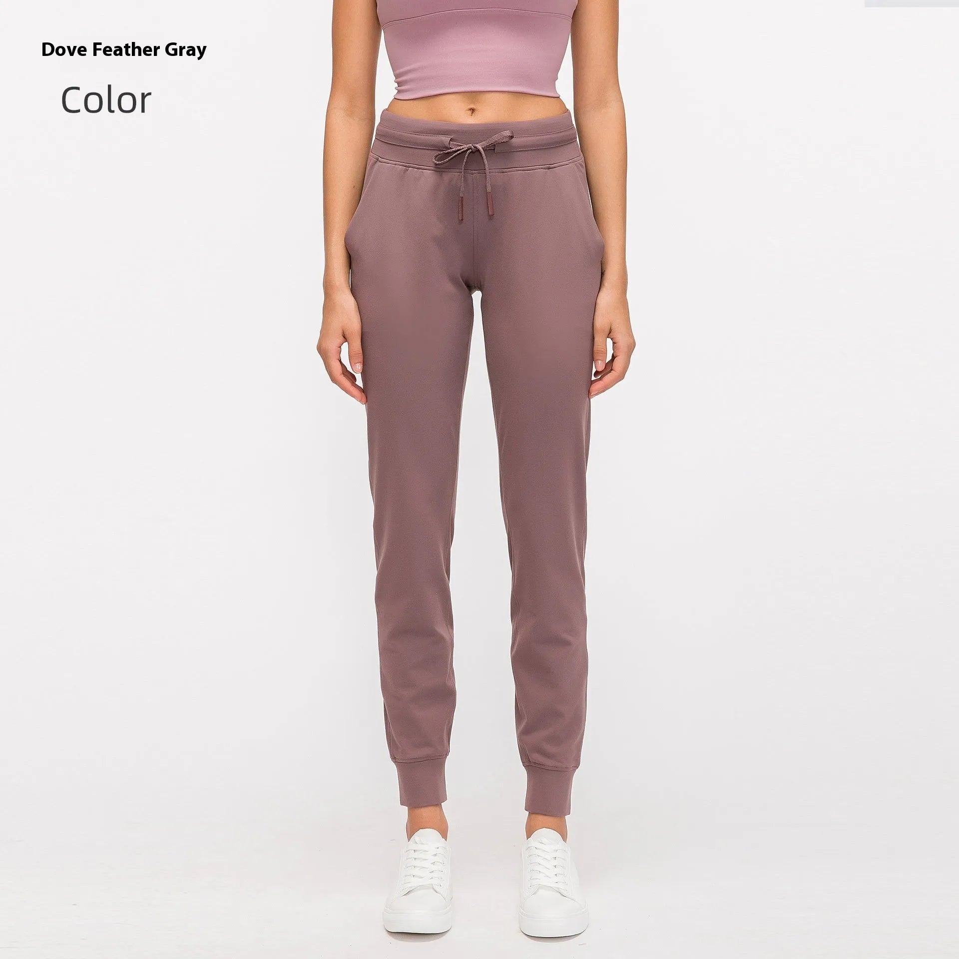 Women's high waist yoga pants in distilled coffee colour with drawstring waistband for fitness activities