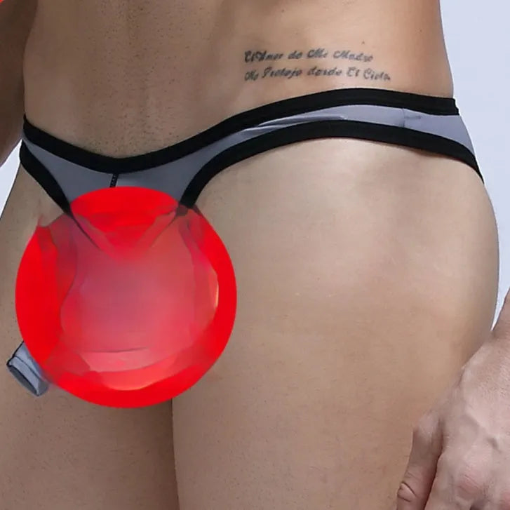 Men's ice silk nylon briefs in seven colour options on a size chart