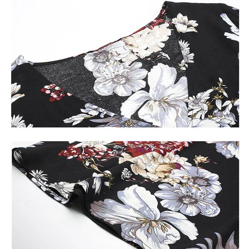 Floral print summer dress with V-neck and elastic high waist in yellow colour