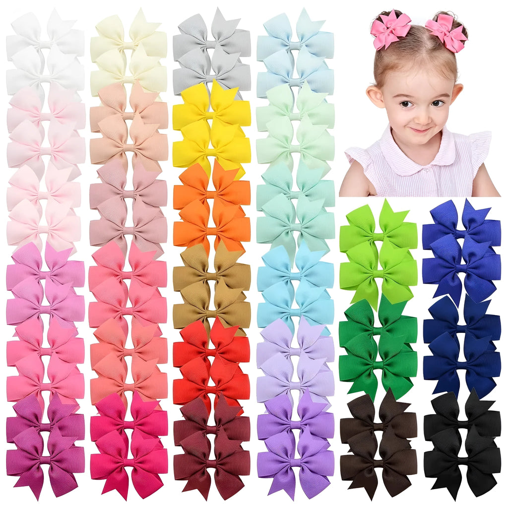 20 handmade grosgrain ribbon hair bows in 10 colours with alligator clips for baby girls