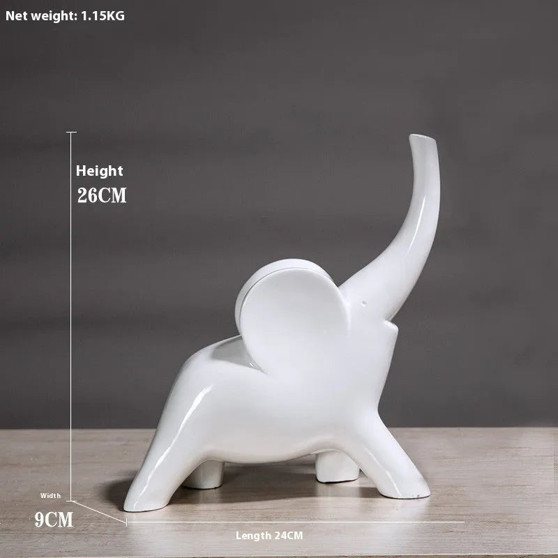 Modern resin elephant ornament in rose gold or white finish, available in large and small sizes
