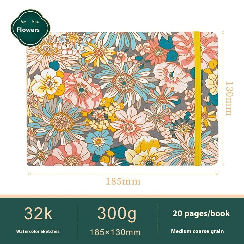 Feiluniao handmade fabric watercolour notebook with artistic cover design, 185mm length for portable sketching