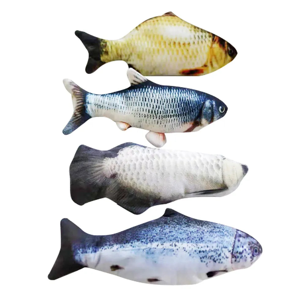USB rechargeable electric jumping fish simulation cat toy, 30 cm long in multicolor options.