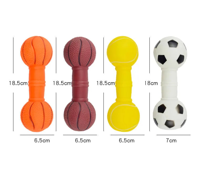 Brown PVC dog chew toy shaped like a dumbbell with football ends on a white background.
