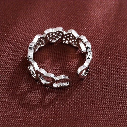 Adjustable open-ended copper couple's ring with geometric shape and heart detailing in gold or silver finish