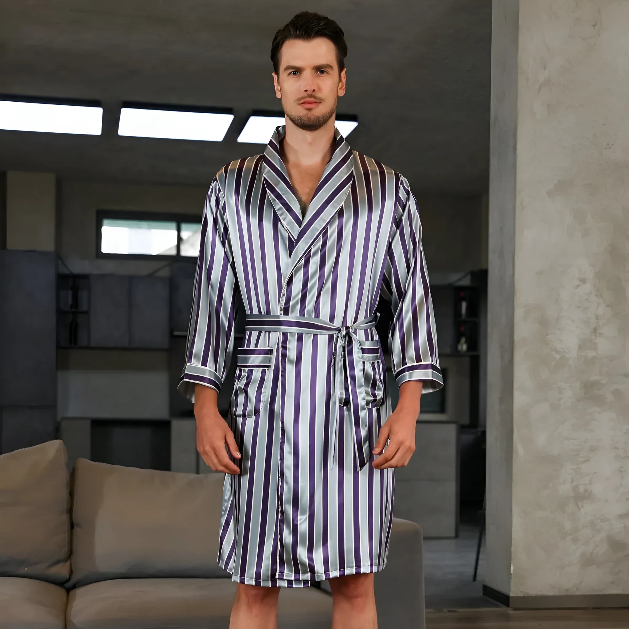 Men's rayon summer bathrobe nightgown in six colour options with continental sizing