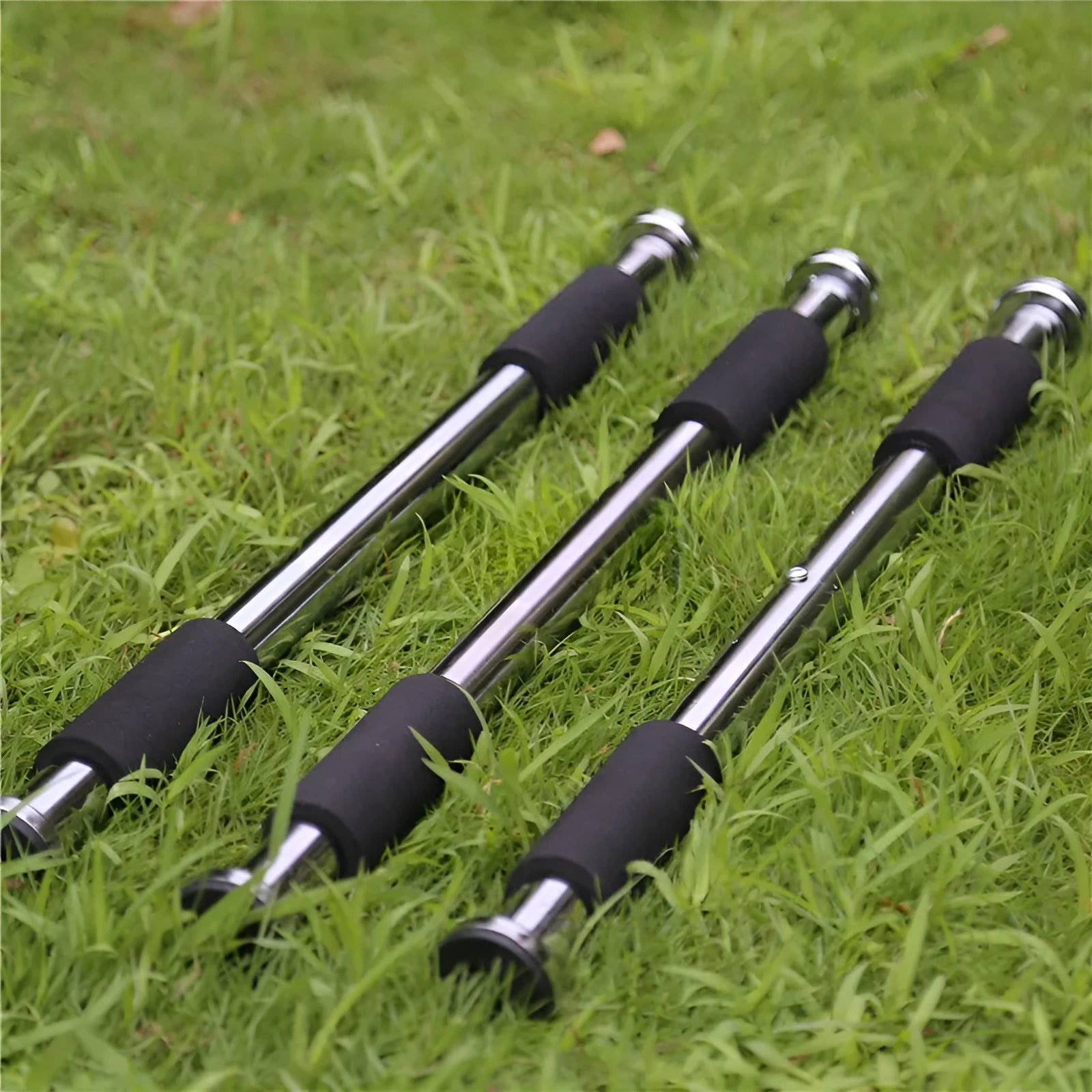Adjustable steel horizontal pull-up bar showing single parallel bars design