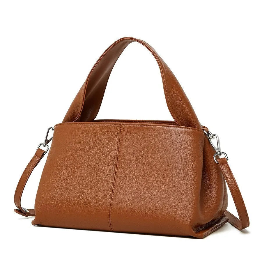 Women's retro texture cowhide messenger bag in horizontal square shape with shoulder strap