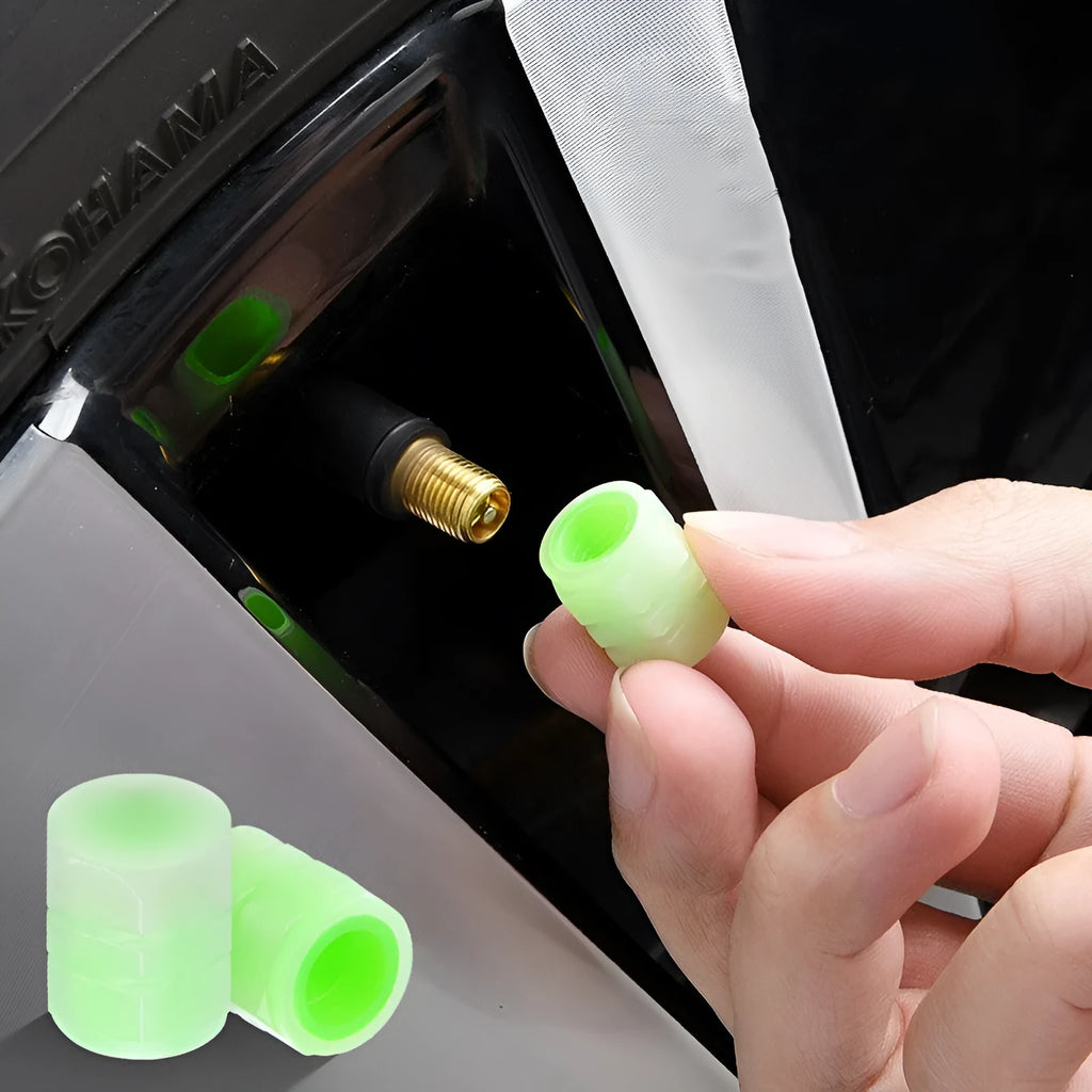 Car luminous valve caps with glow-in-the-dark rubber construction for tyre valve stems
